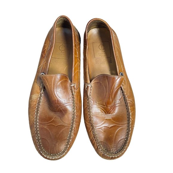 Coach Other - Coach Mens Leather Dress Shoes Size 9 Brown Signature Embossed Round Toe Slip On